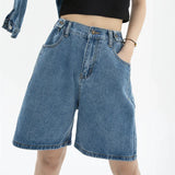 Women's Short  Summer High Waist Jeans Baggy Straight Five Points Trousers Streetwear Vintage Mom Denim Wide Leg Short Pants