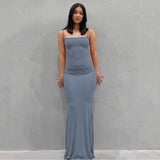 goosudu  Satin Slip Sleeveless Backless Slim Sexy Maxi Dress Spring Women  Party Y2K Concise Bodycon Elegant  Clothing