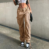 Loose low waist retro multi pocket denim pants street cargo pants  denim joggers  Casual  Wild style