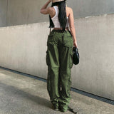 Loose low waist retro multi pocket denim pants street cargo pants  denim joggers  Casual  Wild style