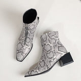 Big Size 34-48 Ankle Boots Women Silver Black Front Zipper Short Boots Ladies Thick Chunky Medium Heel Biker Boot Shoes