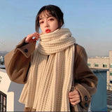 Winter Warm Knitted Scarves  Long Size Thickened Women Scarf Korean Casual Outdoors Thermal Men's Black Scarf Christmas Gifts