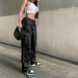 Loose low waist retro multi pocket denim pants street cargo pants  denim joggers  Casual  Wild style