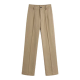 Goosudu High Waisted Casual White Trousers Women Brown Stright Pants Office Lady Korean Style Women Pantalones De Mujer