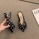 Bow Sandals Women Summer Pointed Low Heel Sandals Women Fashion Baotou Thin Strap Sandals High Heels Sandalias De Mujer