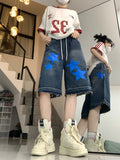 Women's Short Blue Summer Printing High Waist Jeans Y2K Baggy Straight Five Points Trousers Vintage Wide Leg Black Short Pants