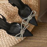 goosudu Summer Ladies Elegant Slingback Shoes Fashion Crystal Bow-knot Women Sandal Thin High Heel Pointed Toe Mules Pumps