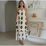 Summer Printing Suspender Maxi Dresses Women One Shoulder Backless Irregular Beach Dress Female Elegant Loose Chic Long Dresses