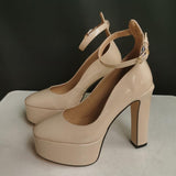 goosudu New Brand Sexy Diamonds Wedding Shoes Thick High Heel Platform Women's Pumps Silver Black Pink Beige Big Size Zapatos Mujer