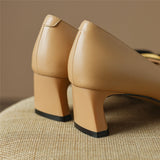 Pumps Shoes Women Mid Heel Spring Sheepskin Square Toe Thin Heel Metal Decoration Party Black Handmade Shoe Big Size 42