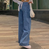 Jeans women low-rise fashion retro straight pants loose street style denim pants with simple wide leg women baggy mop pants