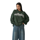 goosudu Dark Green Letter Printing Sweatshirt Women Crewneck Long Sleeve Loose High Street Harajuku Hoodies Korean Fashion Autumn Winter