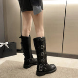 Woman Boots Knee High Platfrom Studded Spring Summer Knight Combat Gothic Elegant Medium Heel Women's Shoes Motorcycle Footwear