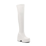 Spring autumn Women Over The Knee High Boots Pointed Toe wedges Heels slip on platform white Thigh High Boots