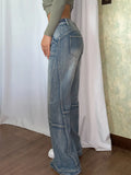 Grunge Retro Baggy Jeans Y2k Streetwear Low Rise Stitched Wide Leg Denim Cargo Pants Basic Mom Jean Casual Women Outfits