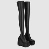 Spring autumn Women Over The Knee High Boots Pointed Toe wedges Heels slip on platform white Thigh High Boots