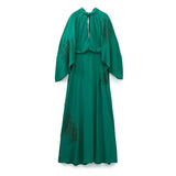 Beading Dark Green Stand Collar Flare Sleeve Satin Maxi Dress Party Women Elegant Long Spring Summer Robe Vestidos