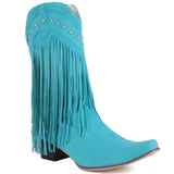 goosudu  New Arrival Cowboy Western Long knee-high Boots Women Stacked Heeled Fringe Retro Casual Ridding Boots Autumn Shoes