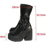 Goth Gothic Chunky Platform Ankle Boots Women Autumn Patent Leather Motorcycle Boots Woman Plus Size 43 Thick Bottom Shoes