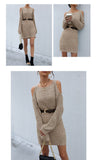 Jenvon Coran Women Autumn Winter Knited Sweater Dresses,  Pullover Tunics, Female Sexy Off The Shoulder Long Sleeve Mini Dress.