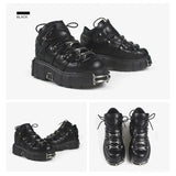 Brand Punk Style Women Shoes Lace-up heel height 6CM Platform Shoes Woman Gothic Ankle Boots Metal Decor Woman Sneakers