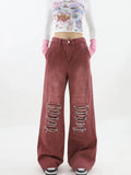 Women's Vintage Red Baggy Jeans 90s Aesthetic High Waist Denim Trousers Korean 2000s Y2k Harajuku Wide Pants Trashy Clothes