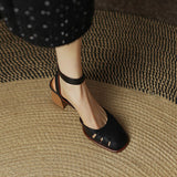 Spring/Summer Women Shoes Cow Leather Shoes Women Covered Toe Chunky Heel Sandals High Heels Shoes for Women Women Sandals