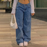 Jeans women low-rise fashion retro straight pants loose street style denim pants with simple wide leg women baggy mop pants