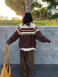 Y2k Aesthetic Vintage Tassel Knitted Cardigan Spring Oversize Loose Contrast Women Sweater Zipper Harajuku Cardigans Femme