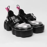 Womens Lolita Square Toe Gothic Punk Pumps Shoes Creepers Japanese Harajuku Platform Belt Buckle Girls Creepers 3Colors