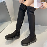 goosudu Brand Design Skidproof Sole Cosy Chunky Heels Fashion Stylish Leisure Cool Add Fur Winter Over The Knee High Boots Shoes Women