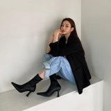 goosudu Black Women Ankle Boots Woman Thin High Heel Fashion Pointed Toe Zipper Winter Women's Shoes Leather White Short Booties