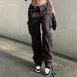 Loose low waist retro multi pocket denim pants street cargo pants  denim joggers  Casual  Wild style