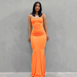 goosudu  Satin Slip Sleeveless Backless Slim Sexy Maxi Dress Spring Women  Party Y2K Concise Bodycon Elegant  Clothing