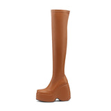 Spring autumn Women Over The Knee High Boots Pointed Toe wedges Heels slip on platform white Thigh High Boots