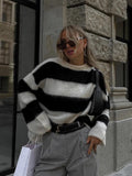 Striped Sweater Women Pullover O-neck Knitted Autumn Winter Loose Soft Sweaters Female Elegant All-match Casual Jumper