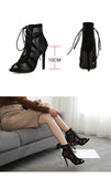 Women's High Top Dance Shoes Black Ballroom Boots Salsa Tango Shoes Girl Fashion Party Mesh Cutout High Heel Sandals Summer