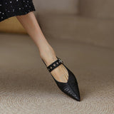 Genuine Leather Mary Jane Women's Shoes Fashion Retro Buckle Shallow Pumps Pointed Toe Low-heel Handmade Shoes Woman Size 34-40