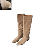 Knee- High Boots LadySlip On Simple Pleated  Stretch Suede Winter Botas Big Circumference Spring Autumn Woman Boots Large Size43