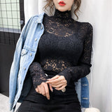 goosudu Fashion Floral Embroidery Lace Blouses Women Spring Summer Sexy See-through Streetwear Tops Ladies Casual Long Sleeve shirts