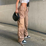 Loose low waist retro multi pocket denim pants street cargo pants  denim joggers  Casual  Wild style