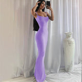 goosudu  Satin Slip Sleeveless Backless Slim Sexy Maxi Dress Spring Women  Party Y2K Concise Bodycon Elegant  Clothing