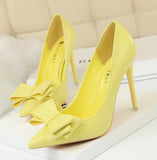 goosudu Fashion Delicate Sweet Bowknot High Heel Shoes Side Hollow Pointed Women Pumps Pointed Toe 10.5CM thin Dress Shoes