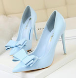 goosudu Fashion Delicate Sweet Bowknot High Heel Shoes Side Hollow Pointed Women Pumps Pointed Toe 10.5CM thin Dress Shoes