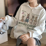 Hoodie for Woman Retro Gray Rabbit Y2k  Sweater Women Spring and Autumn Loose Oversize Harajuku Wind Casual Hundred Take Tops