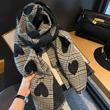 Double Side Cashmere Scarf Autumn Winter Women's Love Heart Plaid Fashion Ladies Long Thickened Warm Knitted Scarf Hijab Stole