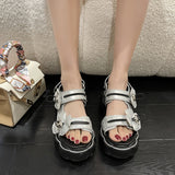 Womens Lolita Flowers Peep Toe Gothic Punk Platform Sandals Shoes Creepers Japanese Harajuku Belt Buckle Black White