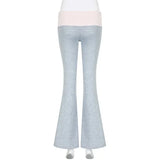 Casual Contrast Color Patchwork Flare Pants Grey High Waist Slim-fitting Boot Cut Leggings Joggers Sweatpants Women