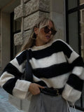 Striped Sweater Women Pullover O-neck Knitted Autumn Winter Loose Soft Sweaters Female Elegant All-match Casual Jumper