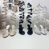 Brand Dress Runway Crystal Pendant Sandals Snake-shaped Ribbon Sexy 9.5cm High Heel Roman Open-toe Hollow High-top Cool Boots